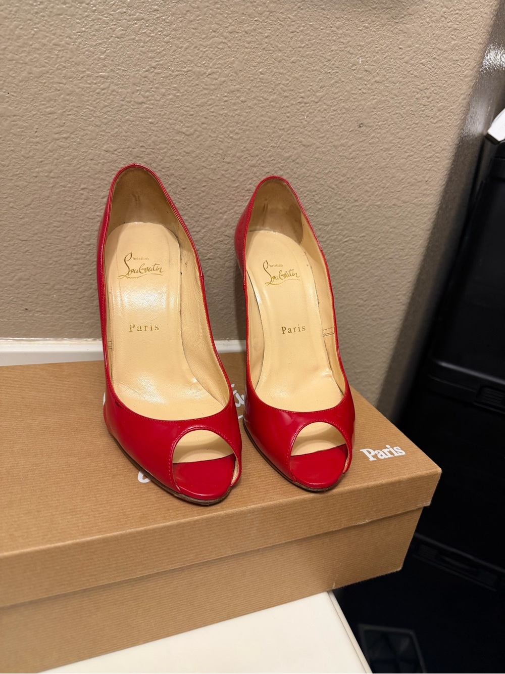 Christian Louboutin Red Peep-Toe Patent Pumps